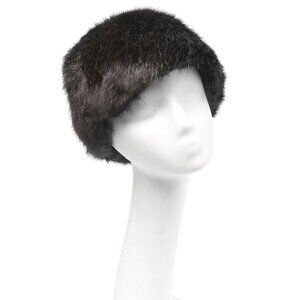 BCBGMAXAZRIA Faux Fox Fur Hat Black Round Trapper Mob Wife Cossack Warm Lined